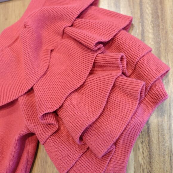 Marissa Webb Cropped Top Sz M Red Knit Cotton Blend Ruffles Coquette Date Night - Picture 4 of 10